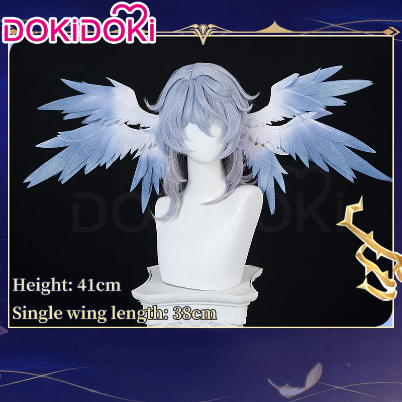 【Partially Ready For Ship】DokiDoki Game Honkai: Star Rail Cosplay Sunday Wig Long Straight Grey Hair/ Earring / Ear Feather Hair Clips / Seraphim Wings Headwear - Image 14