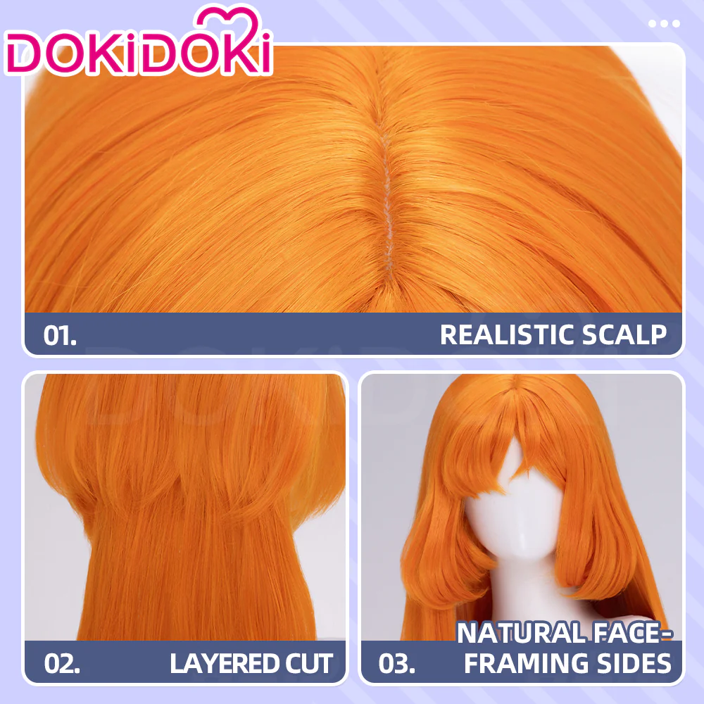 【Ready For Ship】DokiDoki Game Cosplay Women Wig Long Straight Orange Hair - Image 4