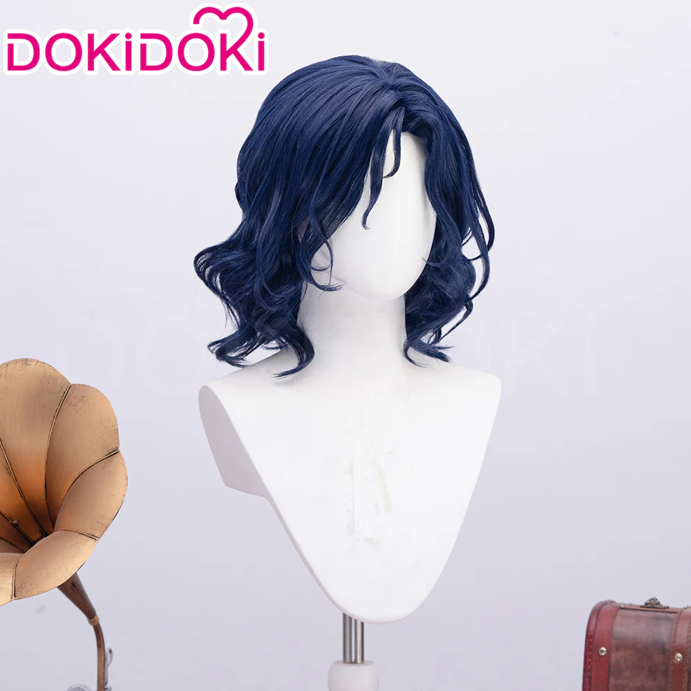 【Ready For Ship】DokiDoki Game Lord of the Mysteries Cosplay Alger Wilson Wig Long Curly Dark Blue Hair - Image 3