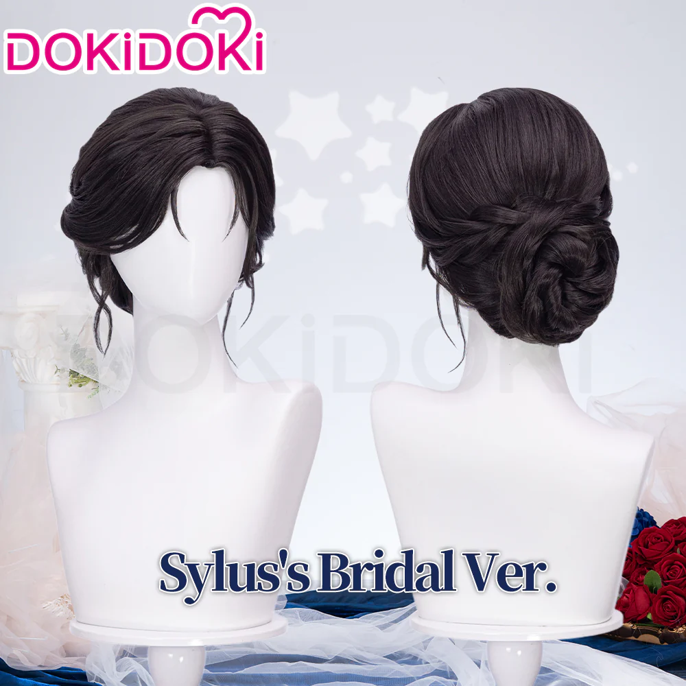 【Partially Ready For Ship】DokiDoki Game Love And Deepspace Cosplay Protagonist MC Wedding Wig / Veil / Headwear Xavier / Sylus / Zayne / Rafayel / Caleb Black Hair Buns - Image 3