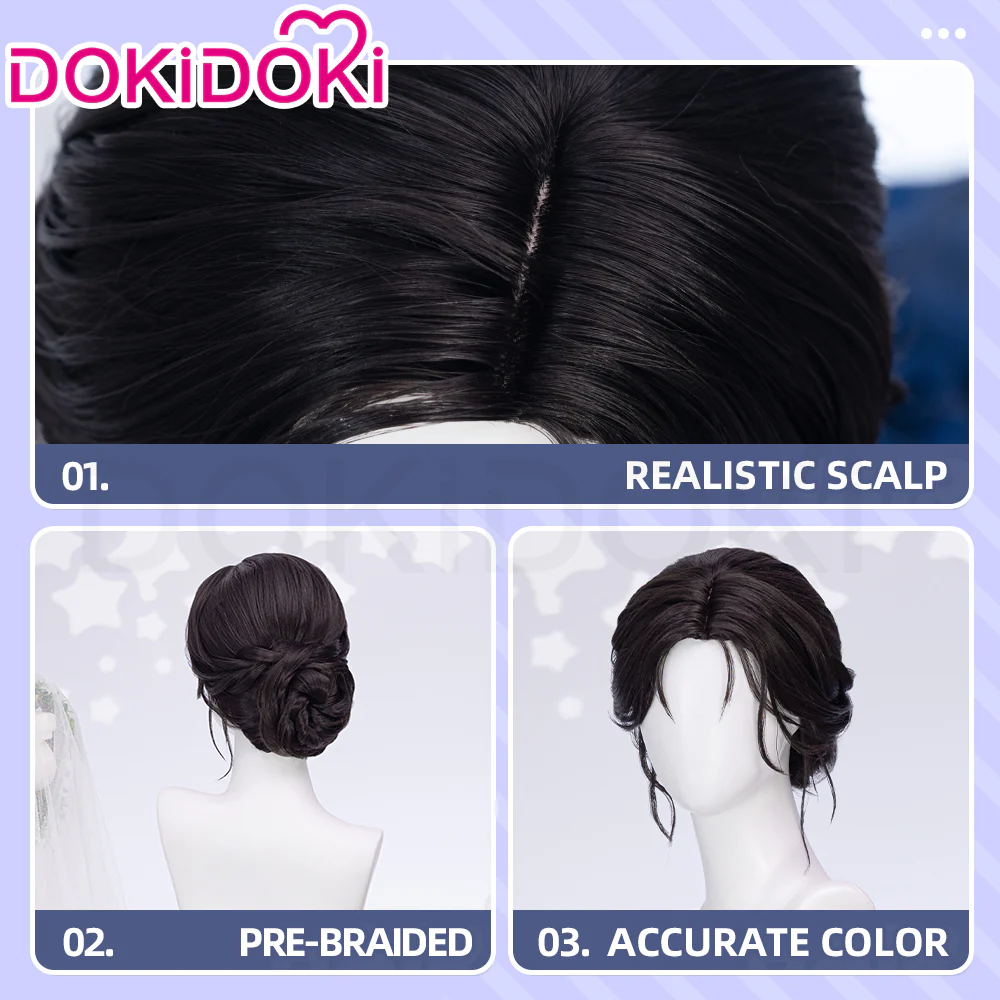【Partially Ready For Ship】DokiDoki Game Love And Deepspace Cosplay Protagonist MC Wedding Wig / Veil / Headwear Xavier / Sylus / Zayne / Rafayel / Caleb Black Hair Buns - Image 7