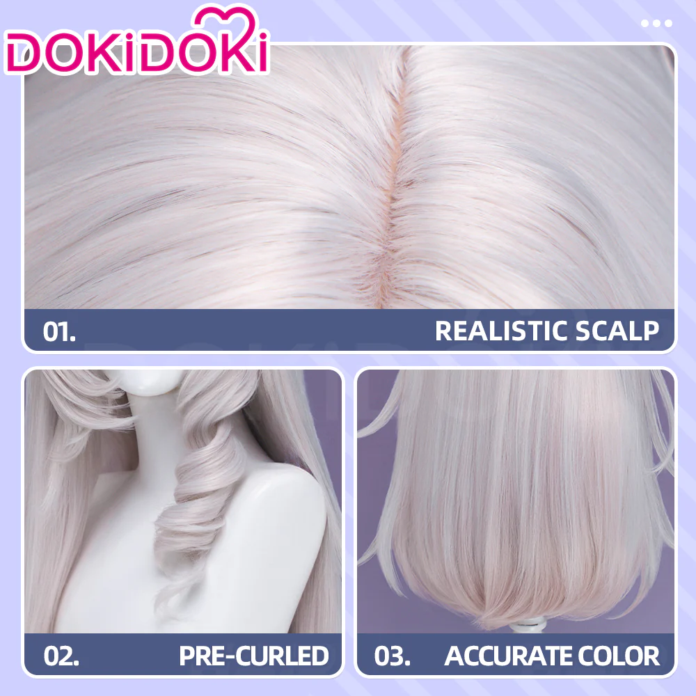 DokiDoki Game Neverness to Everness Cosplay Jiuyuan Wig Long Curly White Hair Pre Curled Jiu Yuan NTE - Image 5