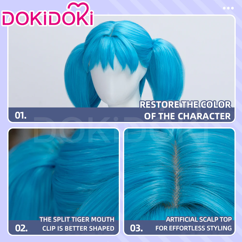 【Ready For Ship】DokiDoki Game Cosplay Wig Blue Double Ponytails - Image 5
