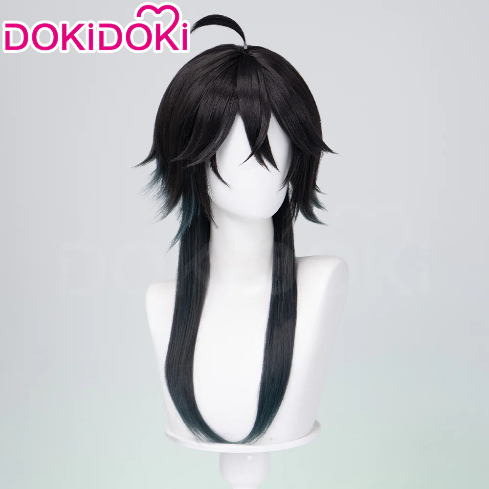 【Ready For Ship】DokiDoki Game Cosplay Wig Hight Temperature Fiber Black Green Hair - Image 3