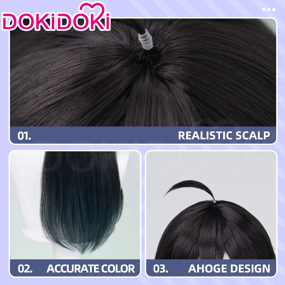 【Ready For Ship】DokiDoki Game Cosplay Wig Hight Temperature Fiber Black Green Hair - Image 4