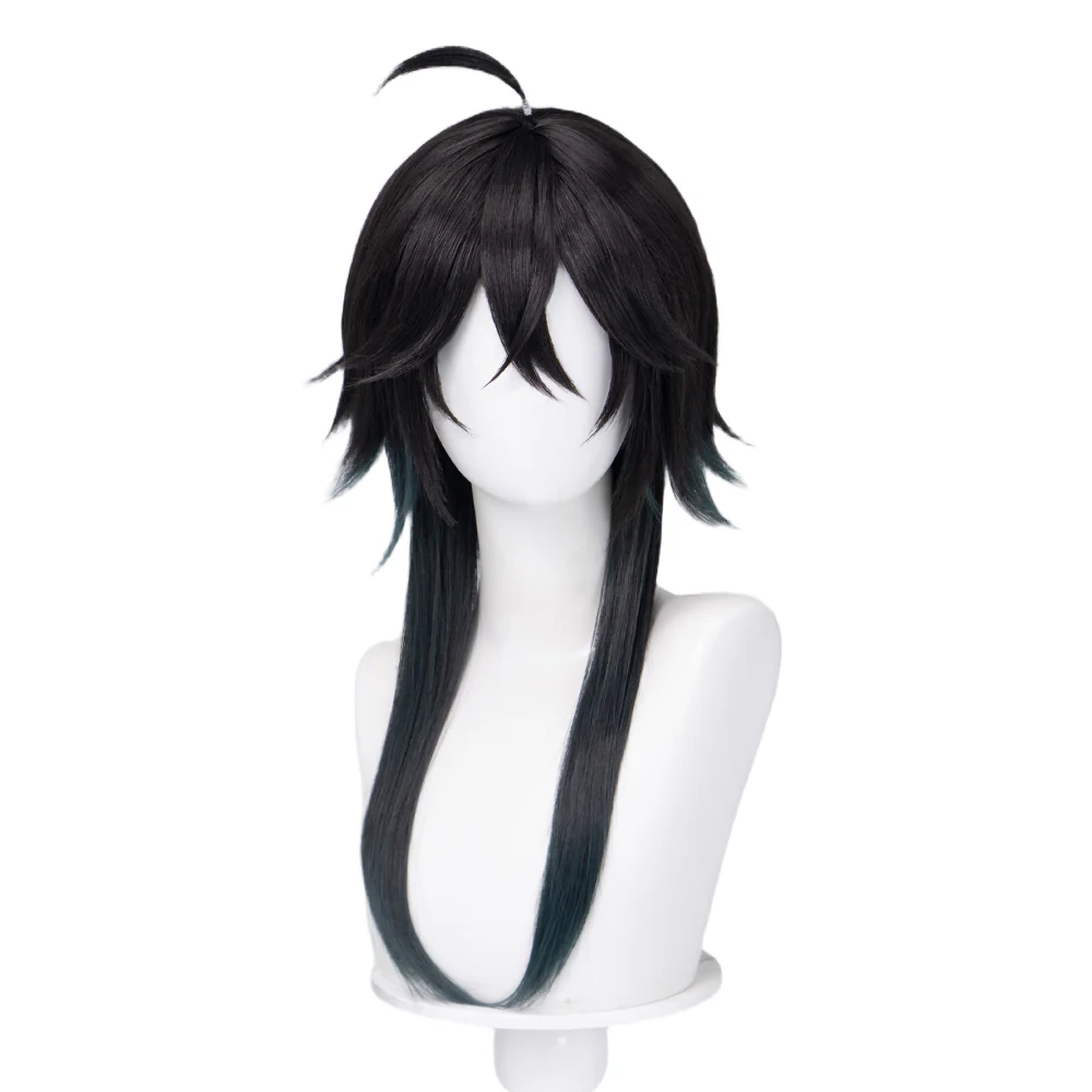 【Ready For Ship】DokiDoki Game Cosplay Wig Hight Temperature Fiber Black Green Hair - Image 5