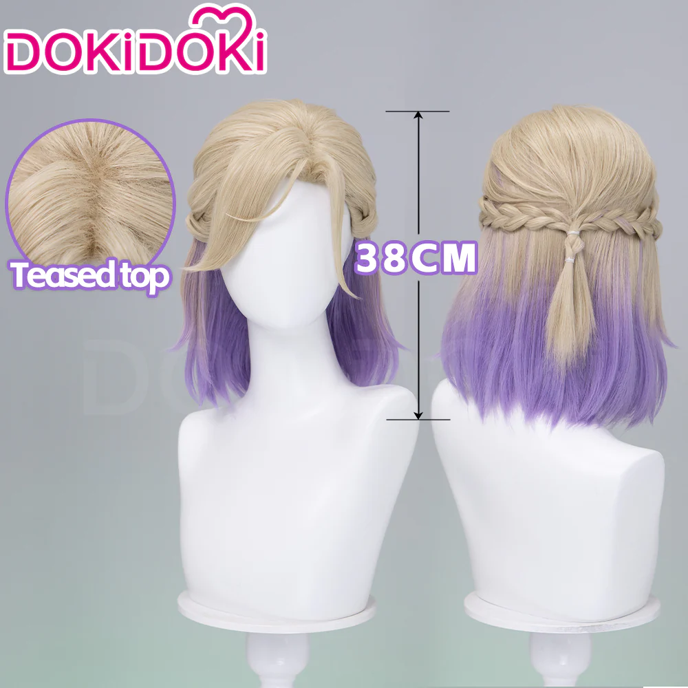 【Ready For Ship】DokiDoki Game Cosplay Wig Short Golden & Purple Hair Dorm - Image 3