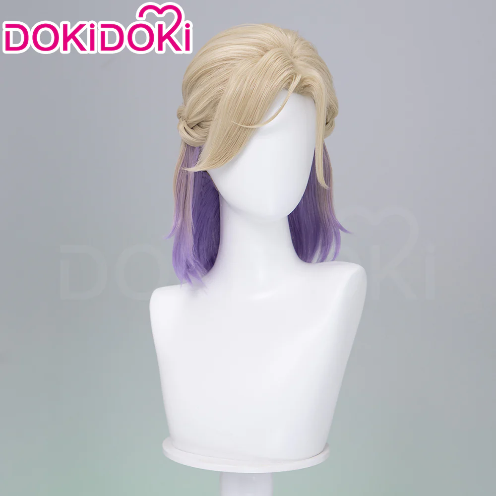 【Ready For Ship】DokiDoki Game Cosplay Wig Short Golden & Purple Hair Dorm - Image 5