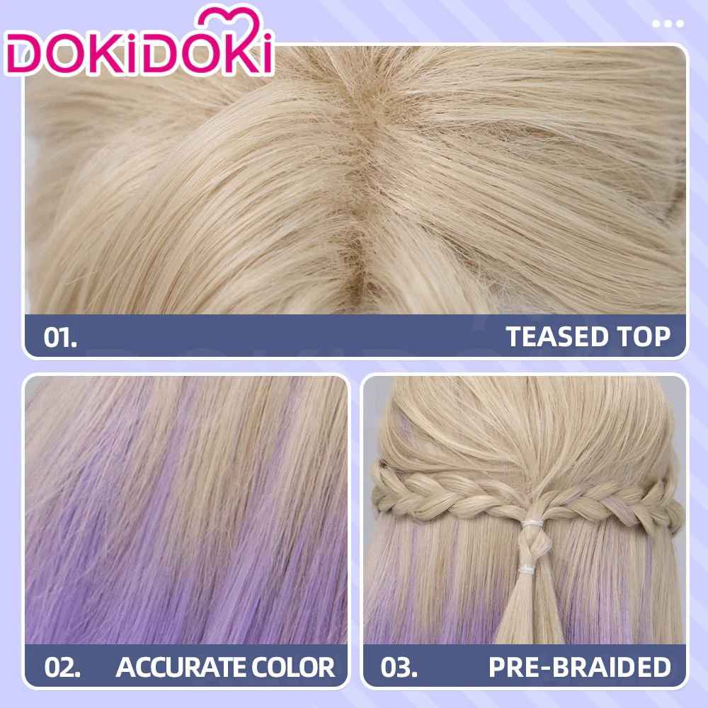【Ready For Ship】DokiDoki Game Cosplay Wig Short Golden & Purple Hair Dorm - Image 6