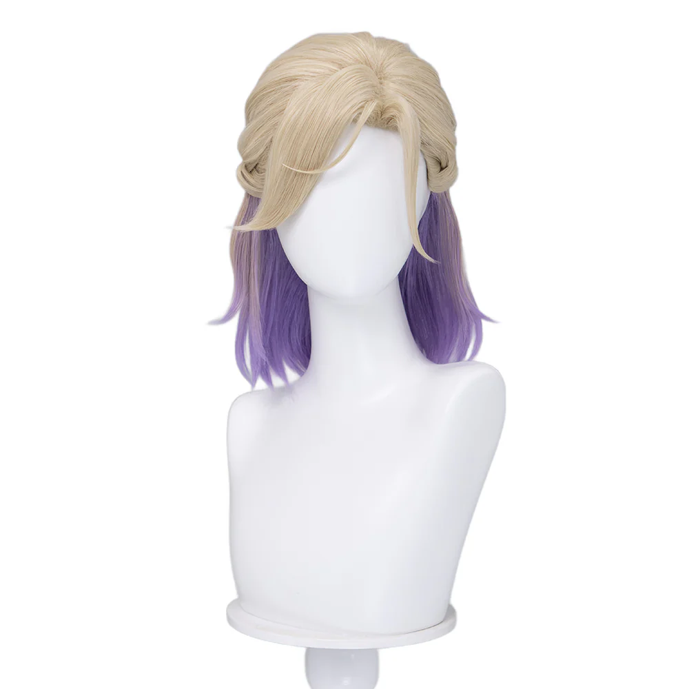 【Ready For Ship】DokiDoki Game Cosplay Wig Short Golden & Purple Hair Dorm - Image 7