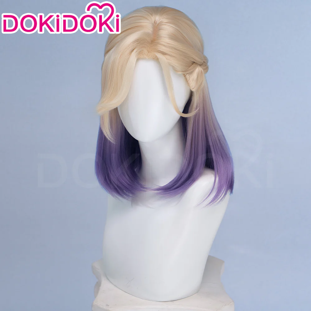 【Ready For Ship】DokiDoki Game Cosplay Wig Short Golden & Purple Hair Dorm - Image 9