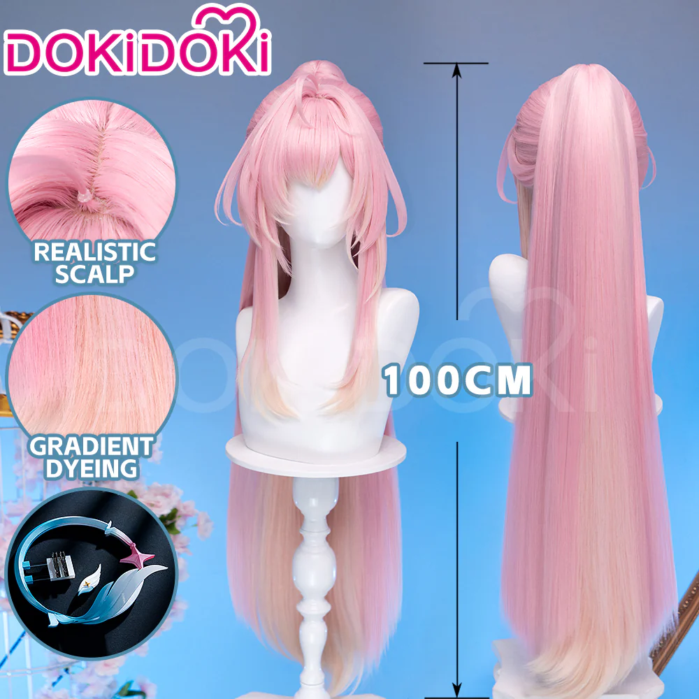 【Wig Ready For Ship】DokiDoki Game Wuthering Waves Cosplay Aemeath Wig / Headpiece Long Straight Pink Ponytail Gradient Dyeing Hair