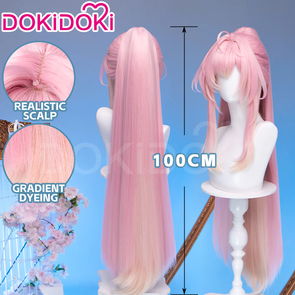 【Wig Ready For Ship】DokiDoki Game Wuthering Waves Cosplay Aemeath Wig / Headpiece Long Straight Pink Ponytail Gradient Dyeing Hair - Image 3