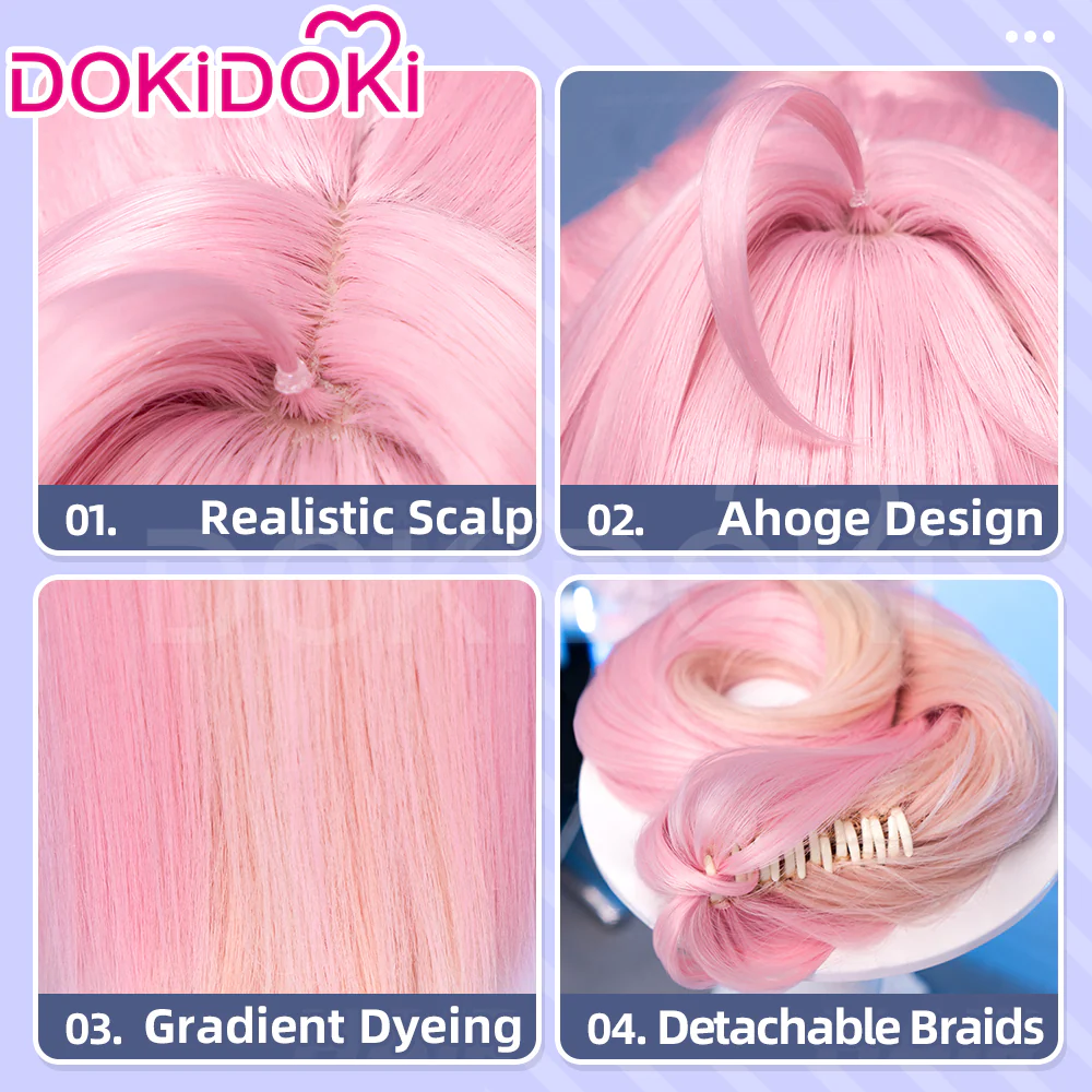 【Wig Ready For Ship】DokiDoki Game Wuthering Waves Cosplay Aemeath Wig / Headpiece Long Straight Pink Ponytail Gradient Dyeing Hair - Image 8