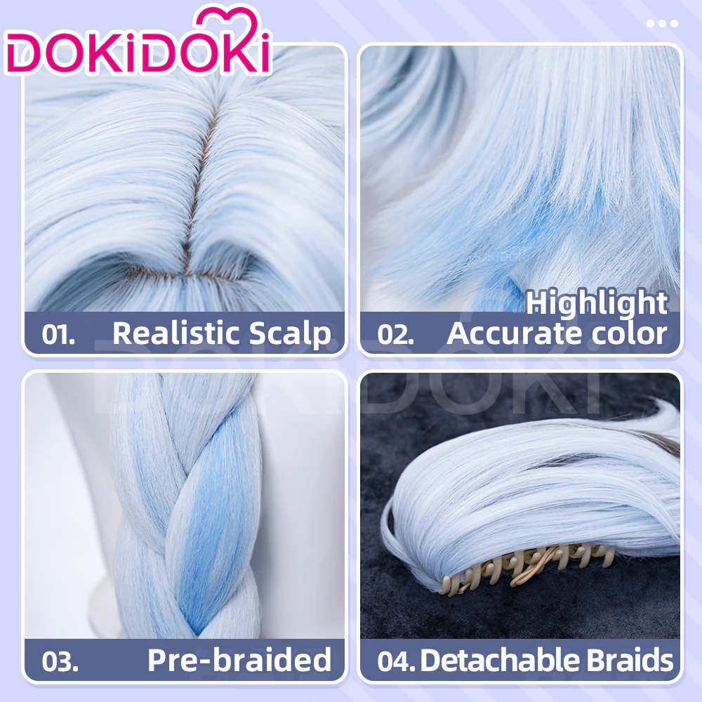 【Ready For Ship】DokiDoki Game Wuthering Waves Cosplay Buling Wig Long Curly Blue Gradient Hair Bu Ling - Image 4