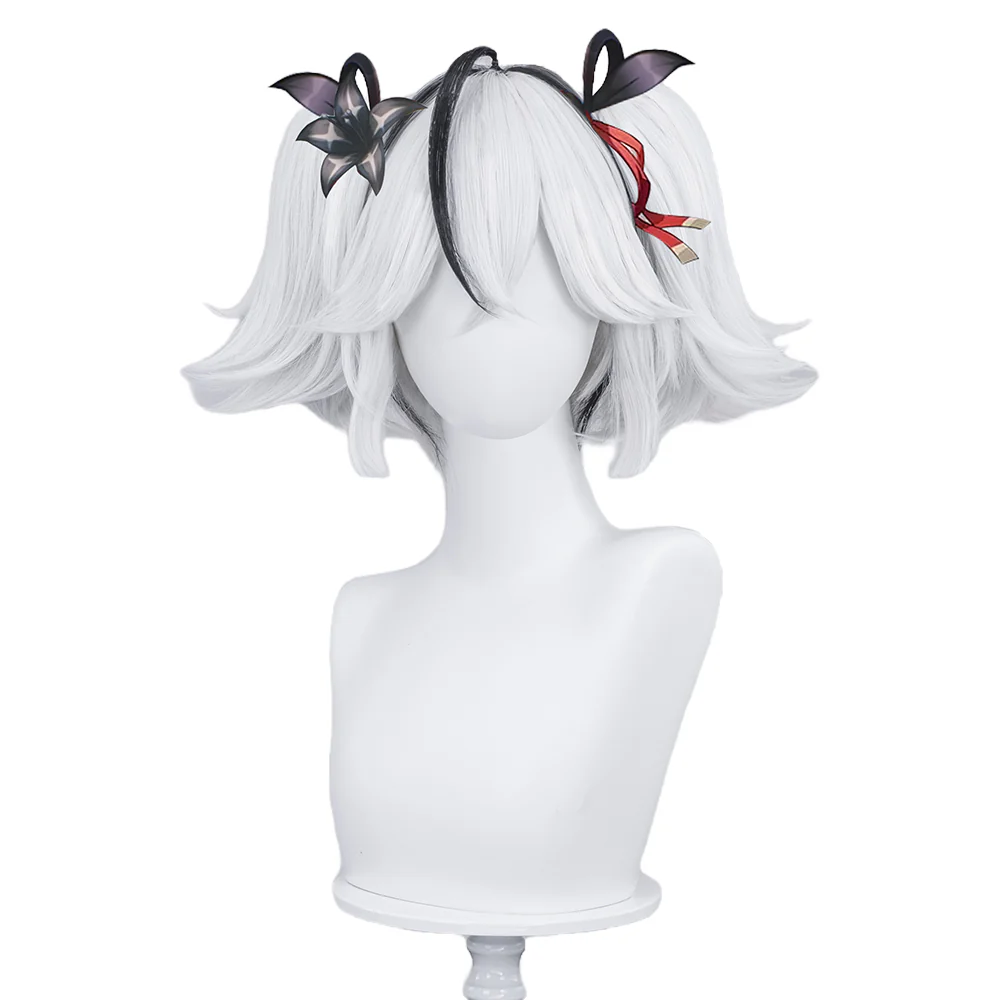 【Ready For Ship】DokiDoki Game Wuthering Waves Cosplay Camellya Wig / Ear Clips Short Straight White Black Hair - Image 6