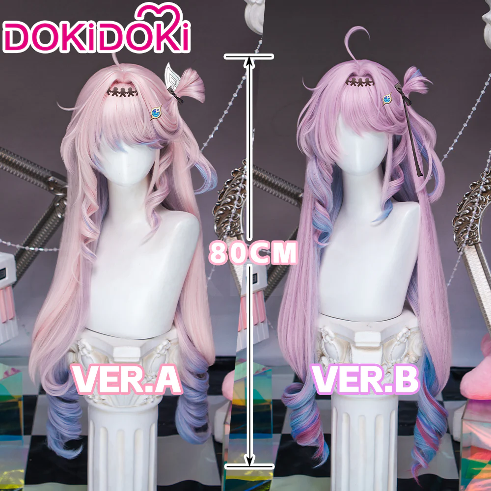 DokiDoki Game Wuthering Waves Cosplay Denia Wig Long Curly Pink Blue Inner Dyeing Hair