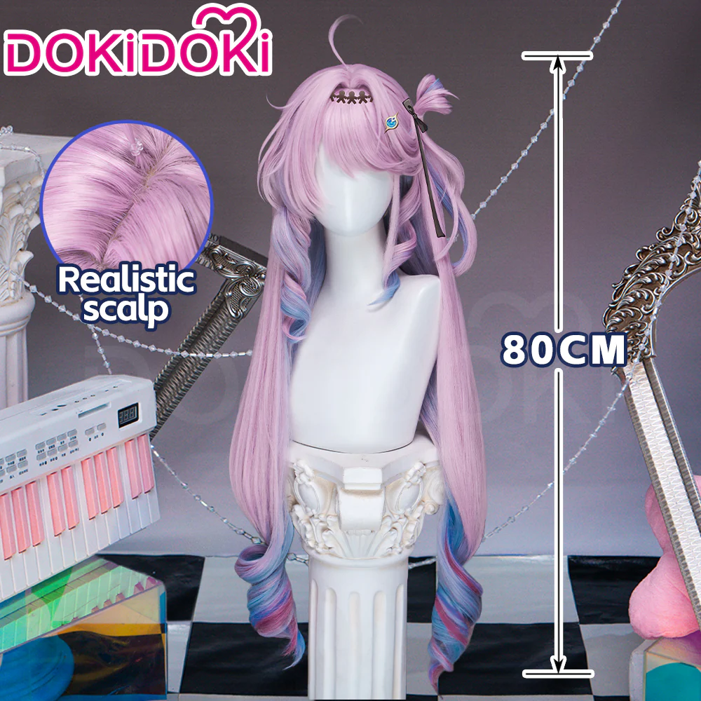 DokiDoki Game Wuthering Waves Cosplay Denia Wig Long Curly Pink Blue Inner Dyeing Hair - Image 10