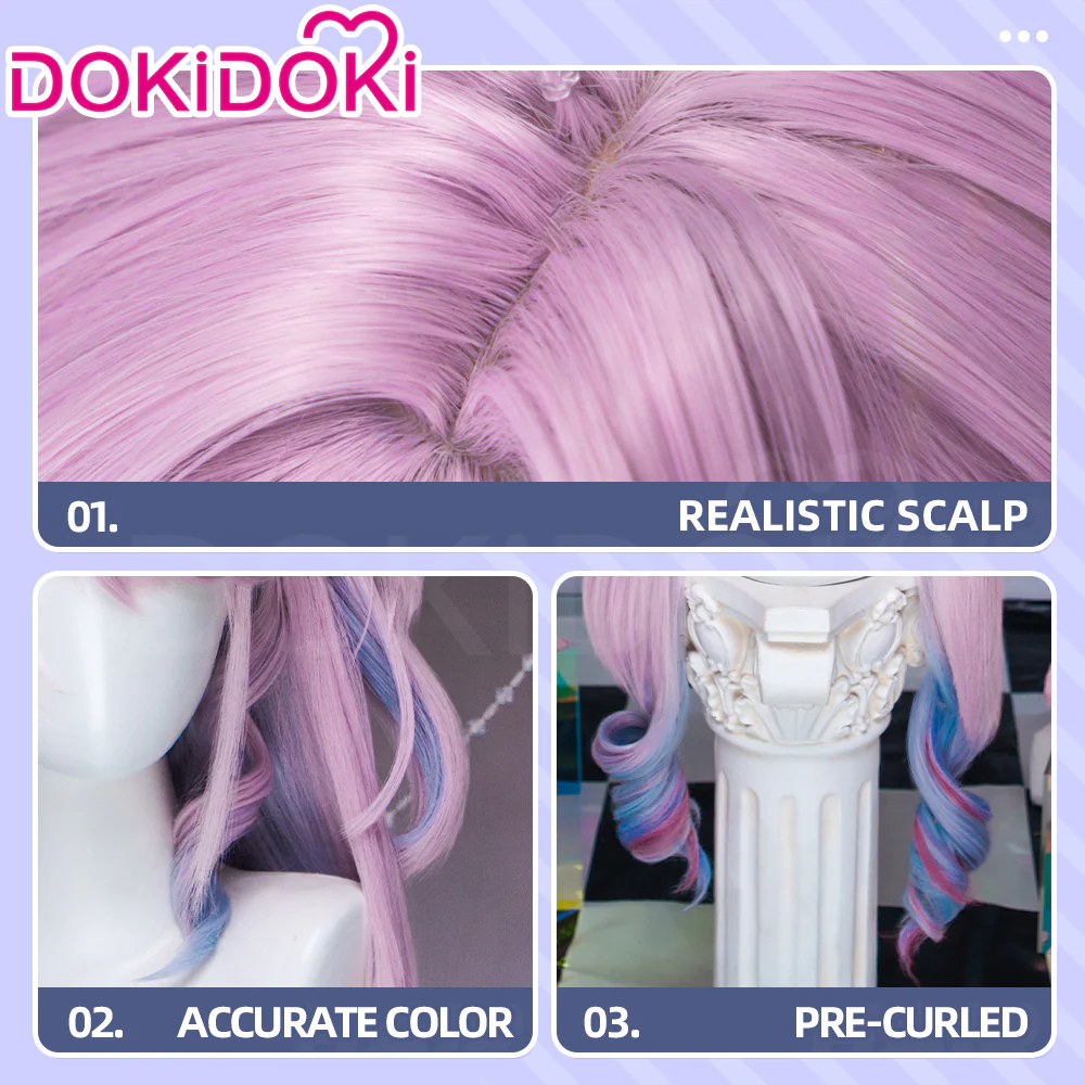 DokiDoki Game Wuthering Waves Cosplay Denia Wig Long Curly Pink Blue Inner Dyeing Hair - Image 13