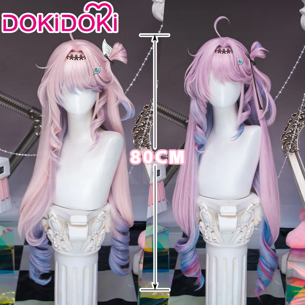 DokiDoki Game Wuthering Waves Cosplay Denia Wig Long Curly Pink Blue Inner Dyeing Hair - Image 2