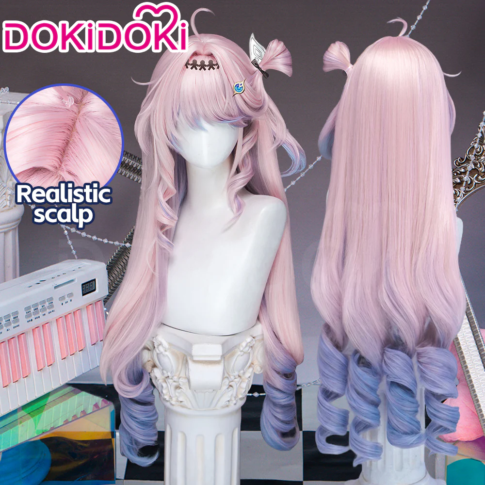 DokiDoki Game Wuthering Waves Cosplay Denia Wig Long Curly Pink Blue Inner Dyeing Hair - Image 3