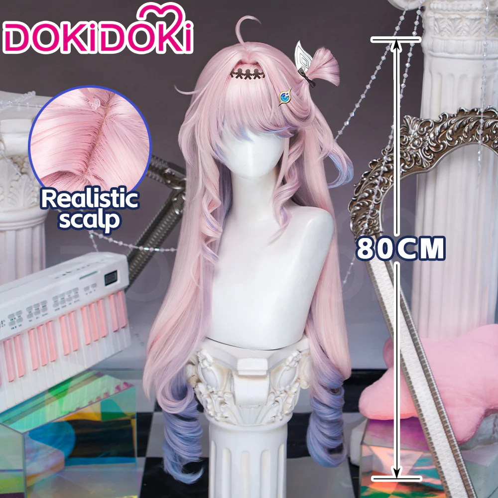 DokiDoki Game Wuthering Waves Cosplay Denia Wig Long Curly Pink Blue Inner Dyeing Hair - Image 5