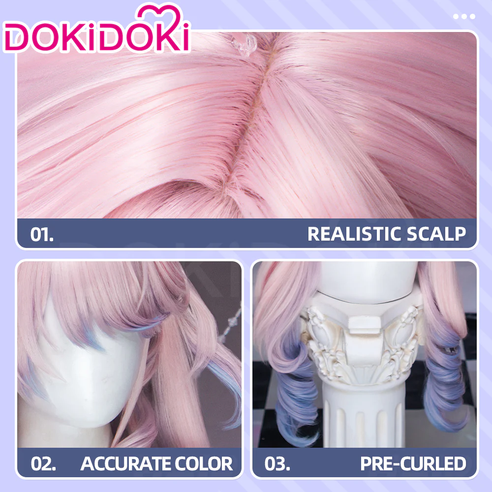 DokiDoki Game Wuthering Waves Cosplay Denia Wig Long Curly Pink Blue Inner Dyeing Hair - Image 8