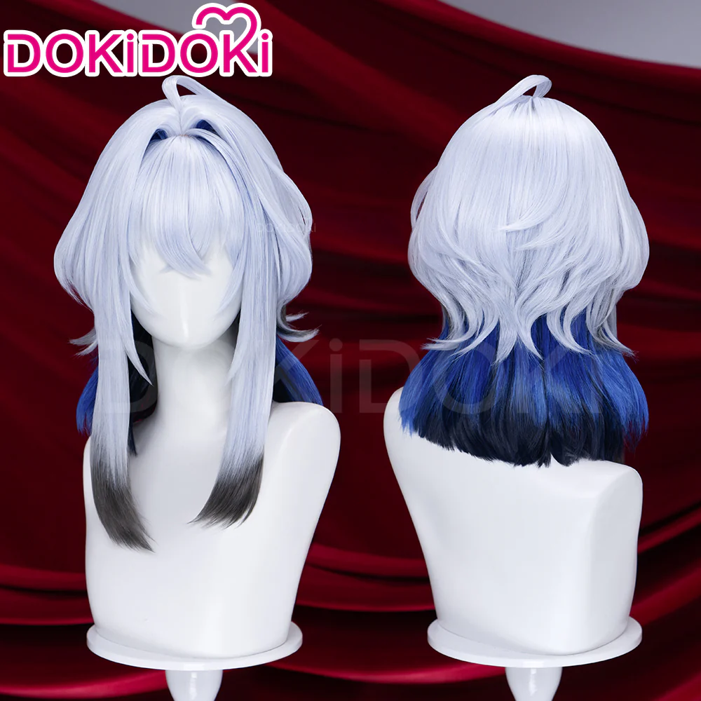 【Ready For Ship】DokiDoki Game Wuthering Waves Cosplay Galbrena Wig Long Curly Silver Blue Black Gradient Hair