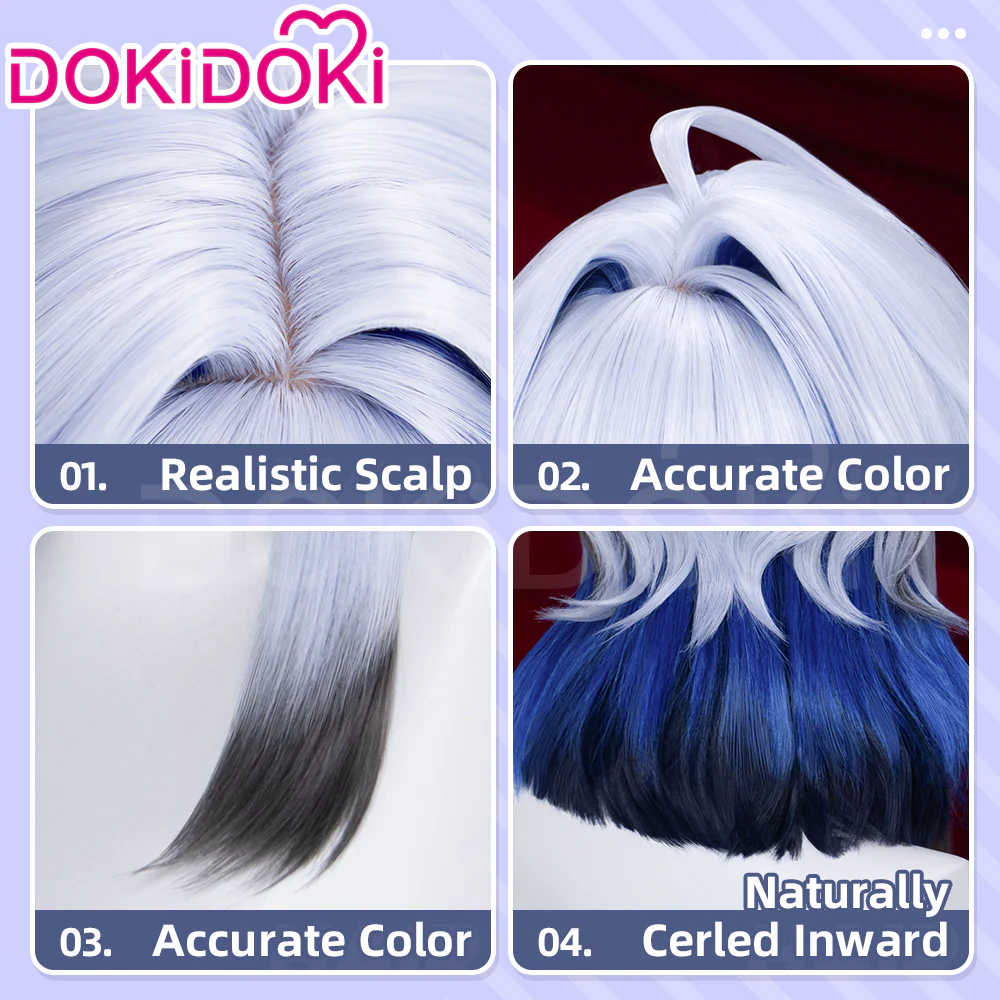 【Ready For Ship】DokiDoki Game Wuthering Waves Cosplay Galbrena Wig Long Curly Silver Blue Black Gradient Hair - Image 4