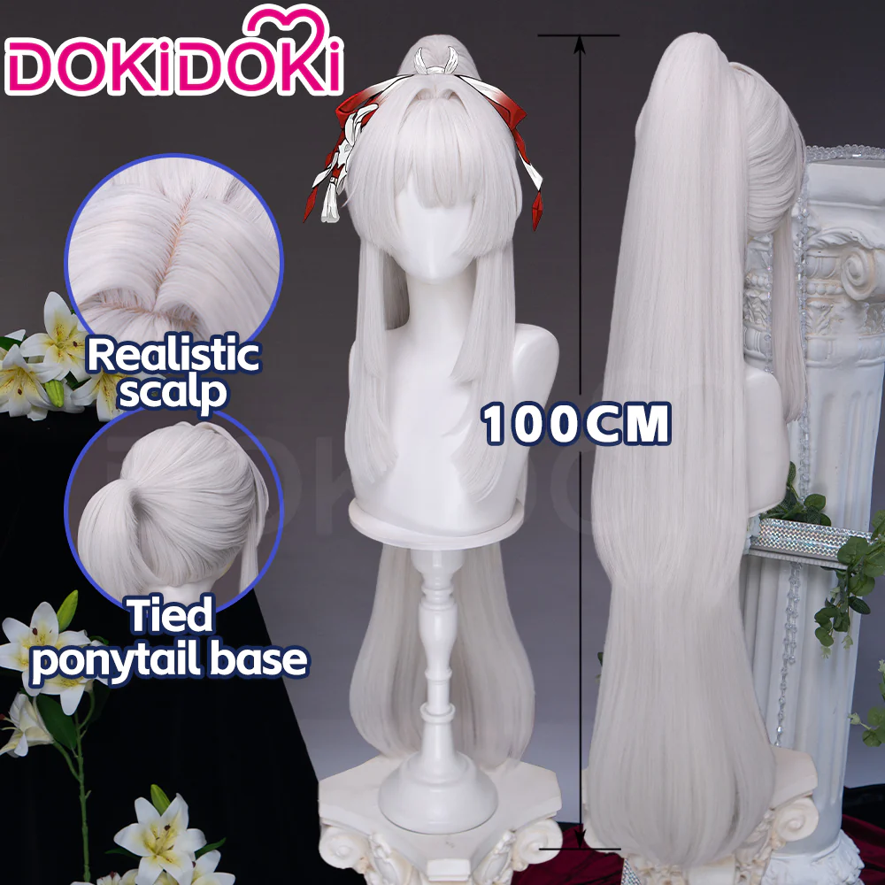 【Tied Ponytail Base Ver Ready For Ship】DokiDoki Game Wuthering Waves Cosplay Hiyuki Wig Long White Hair Ponytail - Image 3