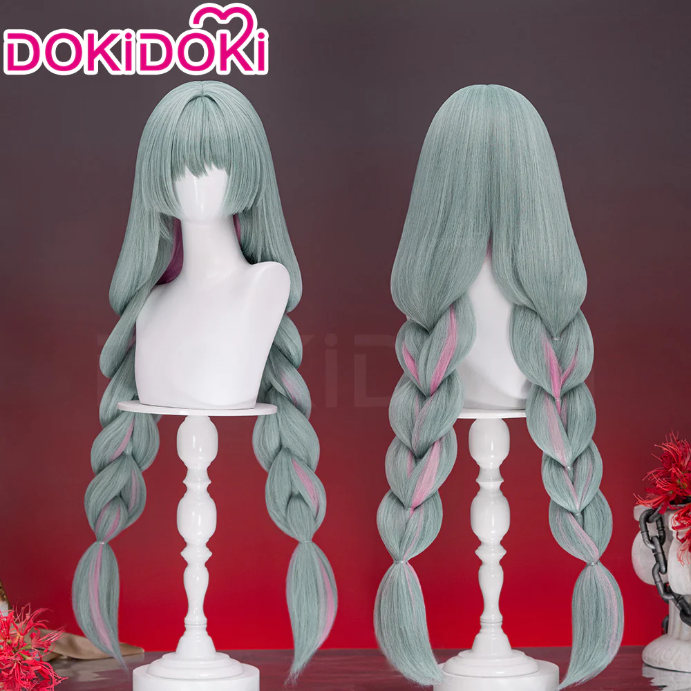 【Partially Ready For Ship】DokiDoki Game Wuthering Waves Cosplay Phrolova Wig / Ear Clips Long Green Hair Pink Highlights Double Ponytails - Image 2