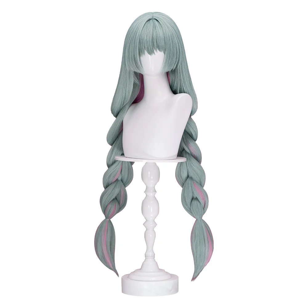 【Partially Ready For Ship】DokiDoki Game Wuthering Waves Cosplay Phrolova Wig / Ear Clips Long Green Hair Pink Highlights Double Ponytails - Image 5