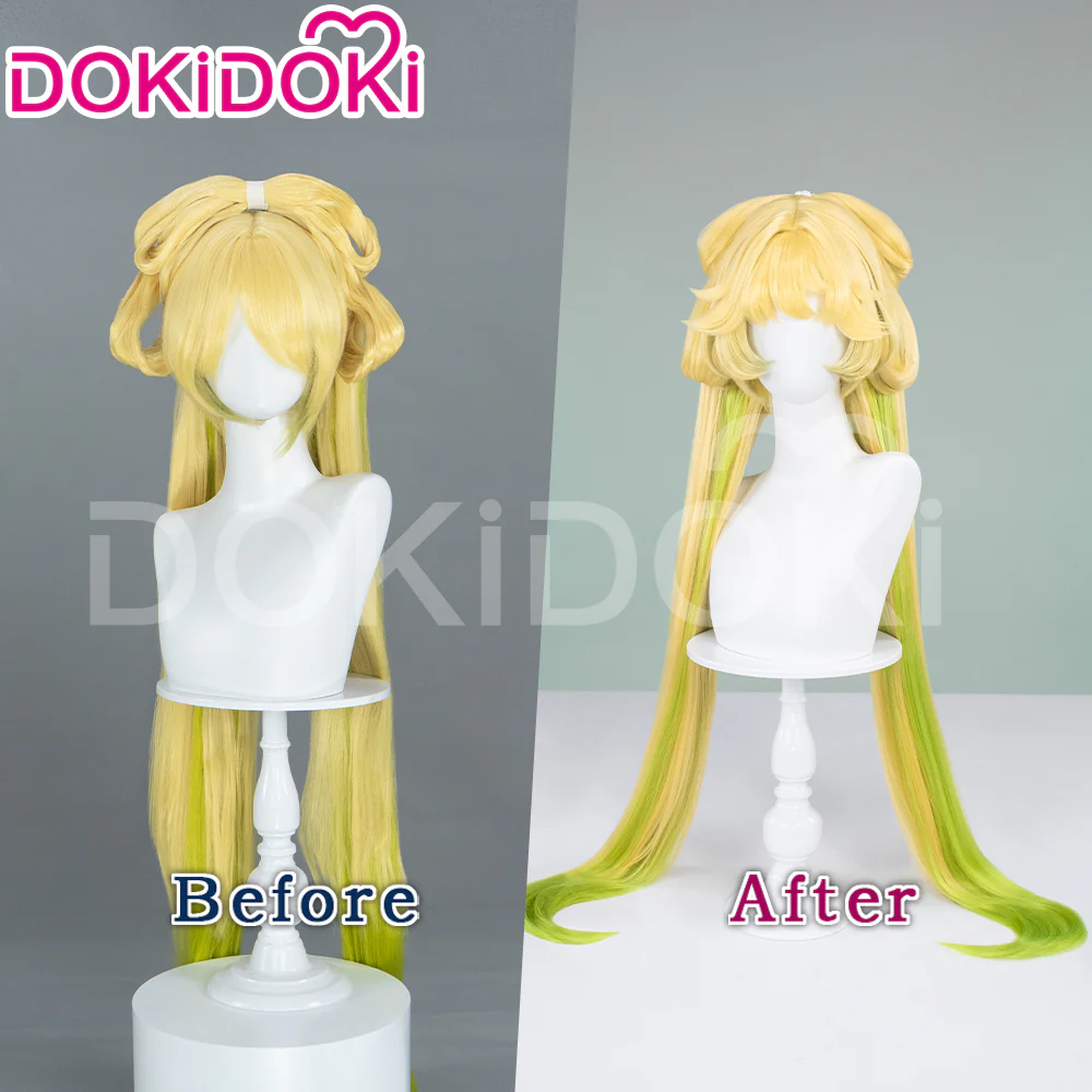 DokiDoki Game Wuthering Waves Cosplay Verina Wig Long Straight Yellow Green Hair - Image 2