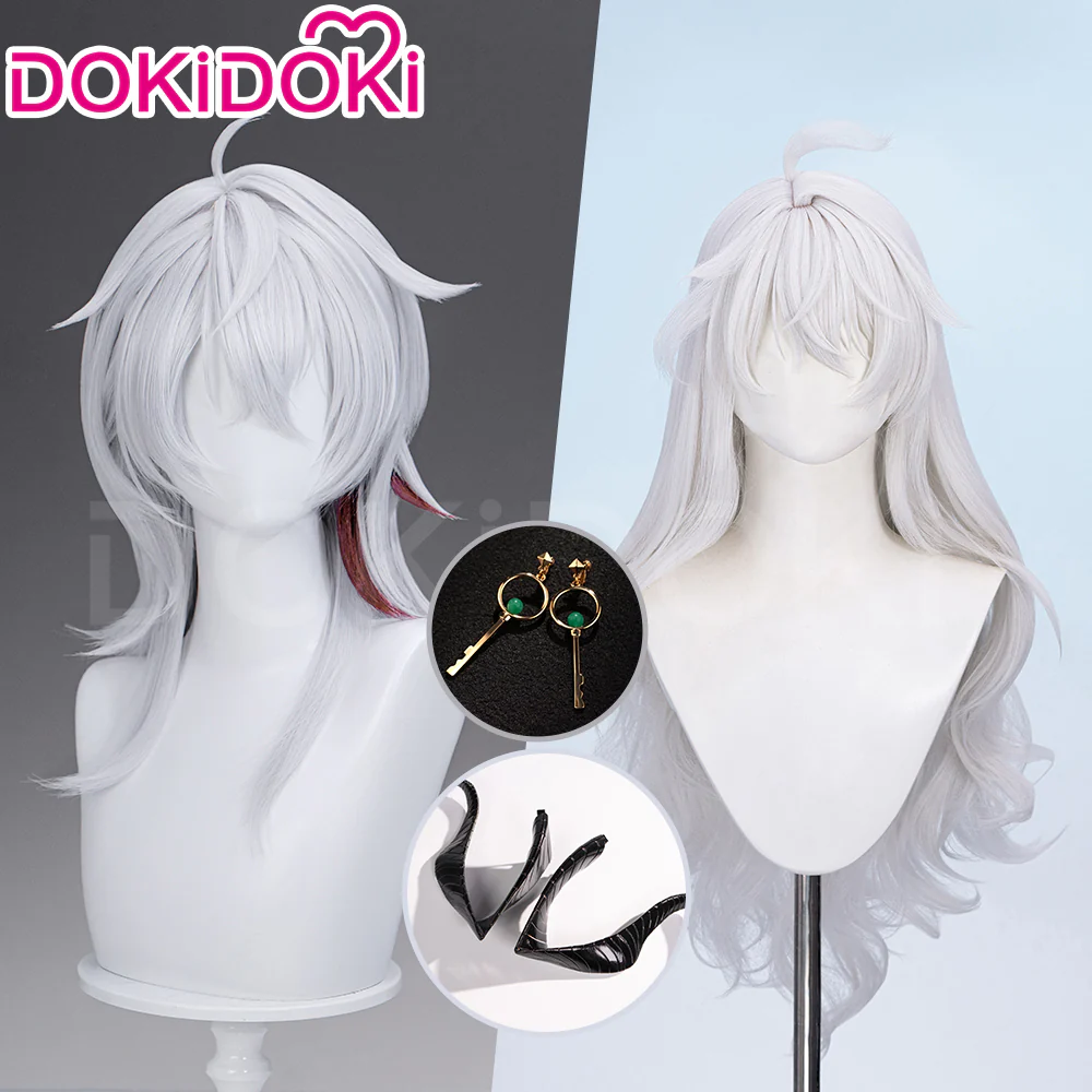 【Partially Ready For Ship】DokiDoki Game Wuthering Waves Cosplay Zani Cosplay Wig / Horns / Earrings Ear Clips Ear Accessories Long Curly Silver Hair