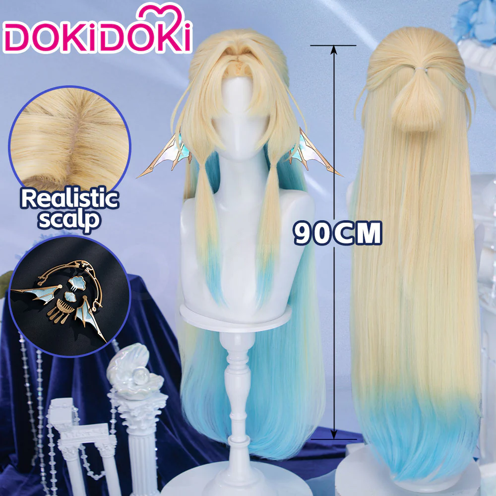 【Ready For Ship】DokiDoki Honkai: Star Rail Cosplay Pearl Wig Long Straight Blonde Blue Gradient Hair Ten Stonehearts