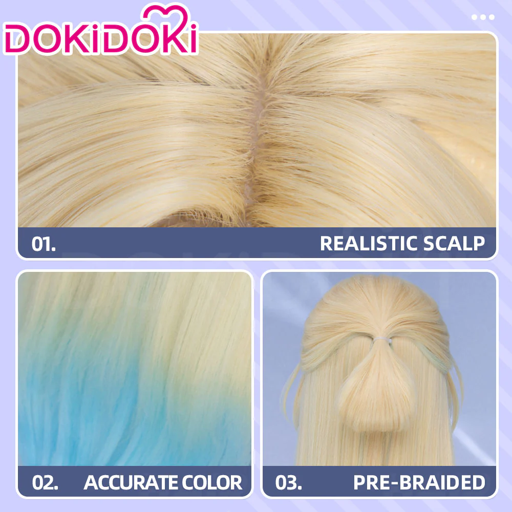 【Ready For Ship】DokiDoki Honkai: Star Rail Cosplay Pearl Wig Long Straight Blonde Blue Gradient Hair Ten Stonehearts - Image 4