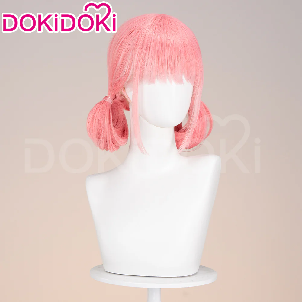 【Ready For Ship】DokiDoki Manga Cosplay Wig Short Straight Peachy Pink Hair Two Buns - Image 2