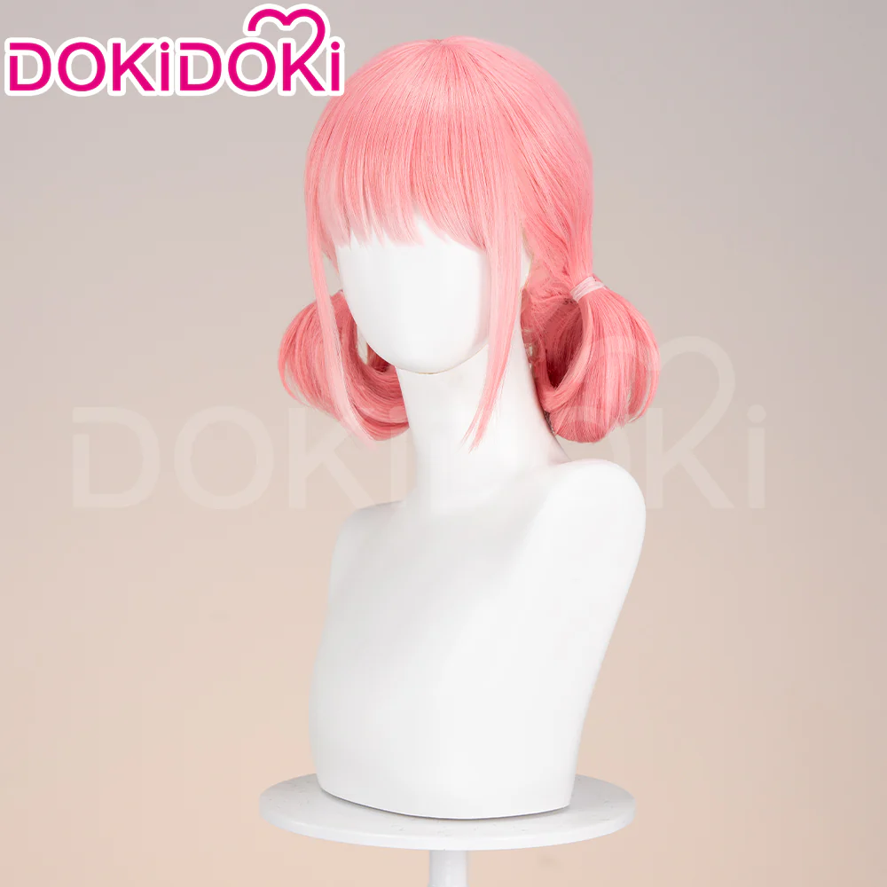 【Ready For Ship】DokiDoki Manga Cosplay Wig Short Straight Peachy Pink Hair Two Buns - Image 3