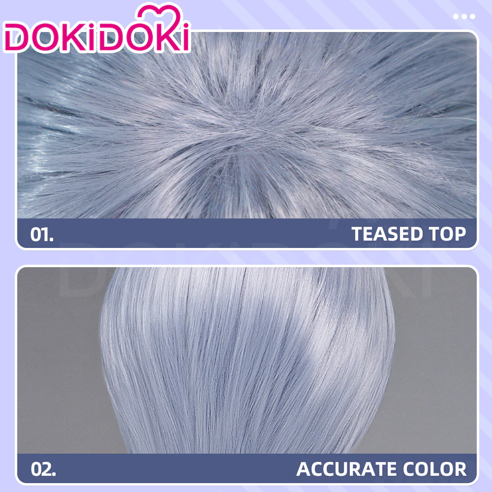 DokiDoki Mange Anime Cosplay Wig Short Straight Silver Hair - Image 4