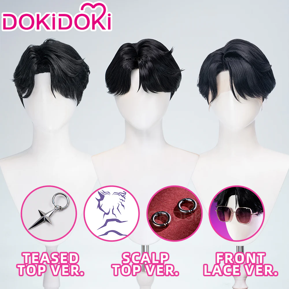 【Ready For Ship】【Last Batch】DokiDoki Movie Anime Cosplay Men Wig  / Tattoo / Ear Clips / Earrings / Glasses Short Black Hair