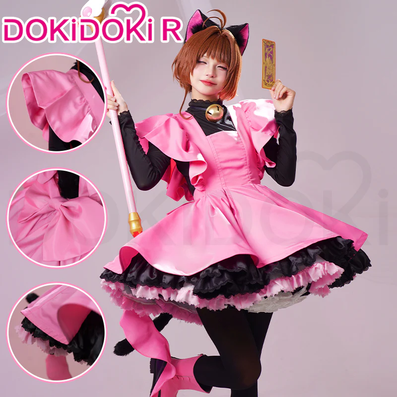 DokiDoki-R Anime Card Captor Sakura Cosplay Kinomoto Sakura Costume Cute Black Cat Suit Women THE THUNDER Cardcaptor Sakura