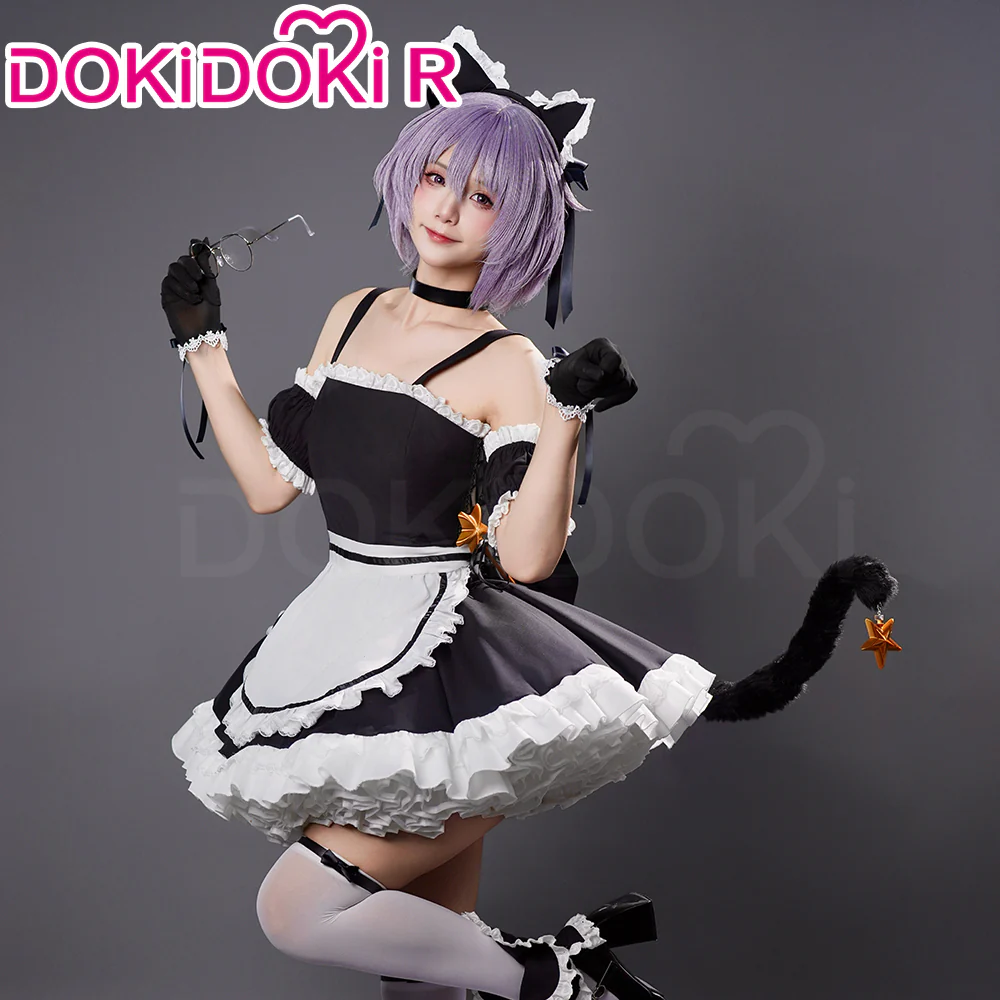 DokiDoki-R Anime The Melancholy of Haruhi Suzumiya Cosplay Maidmade Yuki Nagato Costume Cat Ear Maid Costume / Tail - Image 3