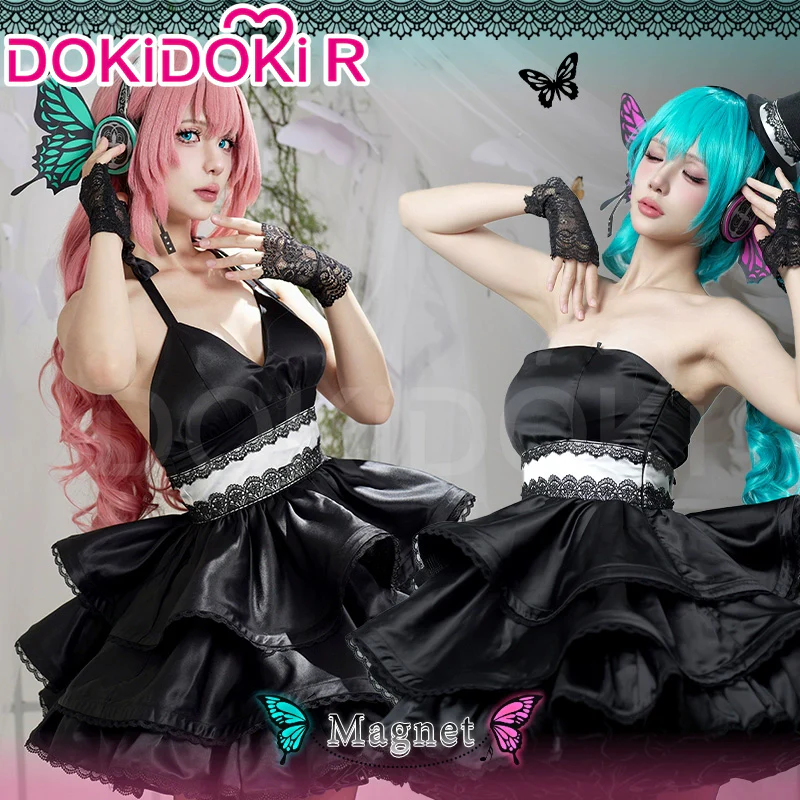 DokiDoki-R Cosplay Black Butterfly Dress Costume / Headphone / Cocktail Hat Magnet Gown