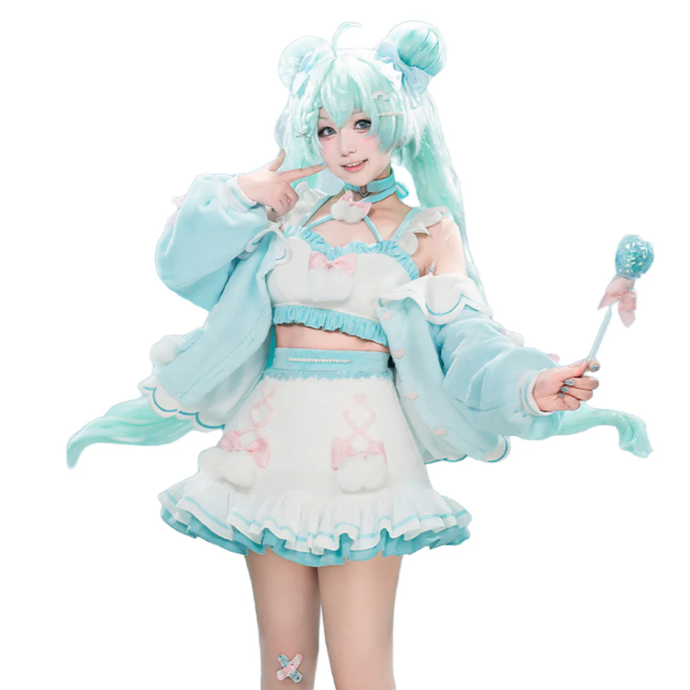 DokiDoki-R Cosplay Costume Blue White Winter Sweetheart Suit Cute Casual Wear - Image 7
