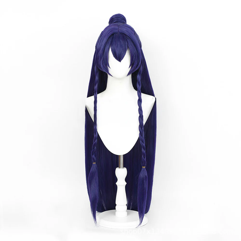 DokiDoki-R Game Cosplay Costume Spiirit Bloossom Purple Bule / Horns / Wig Long Purple Hair - Image 9