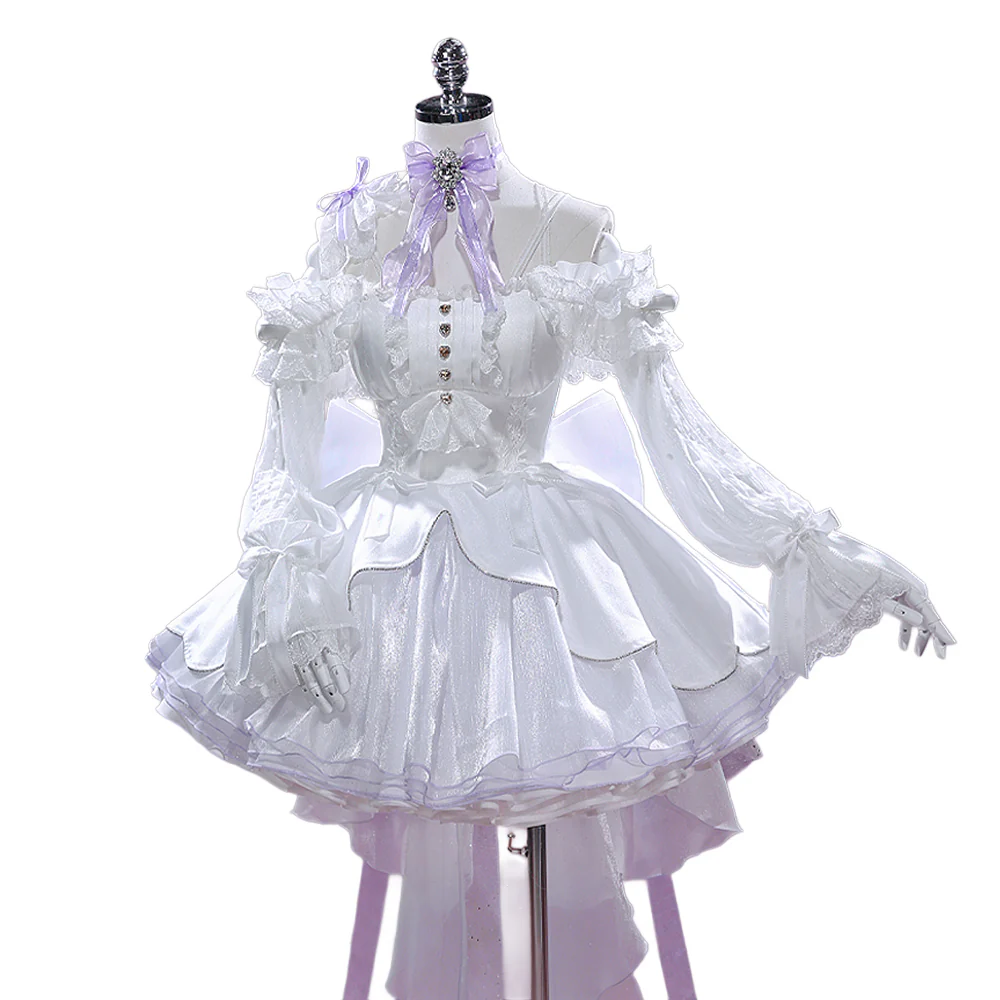 DokiDoki-R Game Cosplay White Dress Purple Ribbon Costume Formal Dress - Image 6