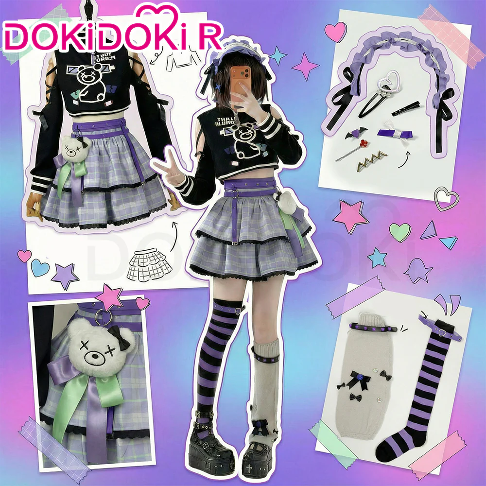 DokiDoki-R Game Cosplay Off-shoulder Top Short Blue Dress Costume Casual Wear