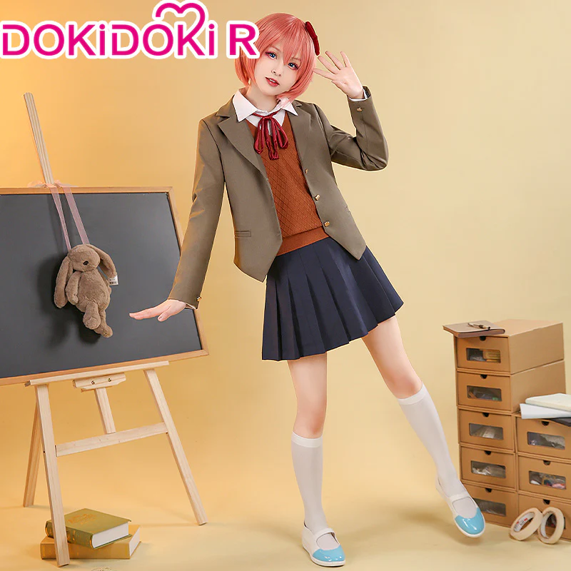 【Ready For Ship】【Size S-2XL】DokiDoki-R GAME DokiDoki Literature Club Cosplay Sayori / Natsuki / Yuri / Monika Costume School Uniform Halloween  DDLC