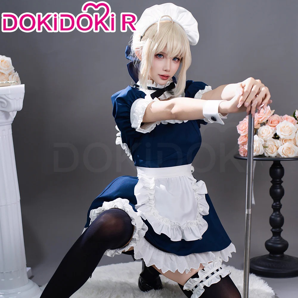 【Partially In Stock】DokiDoki-R Game Fate/stay night Cosplay Arturia Pendragon Alter Saber Maid Costume Black Blue FGO