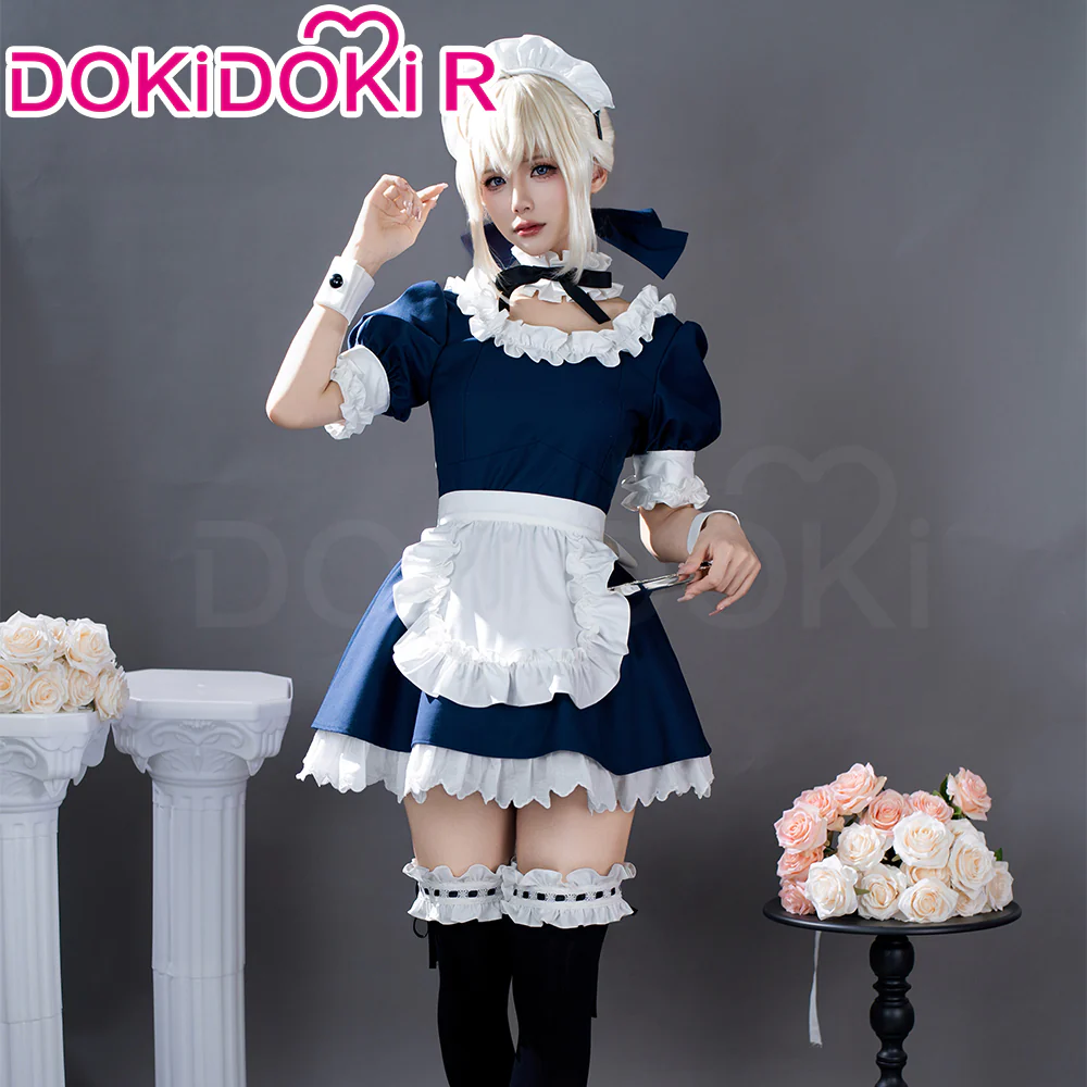 【Partially In Stock】DokiDoki-R Game Fate/stay night Cosplay Arturia Pendragon Alter Saber Maid Costume Black Blue FGO - Image 2